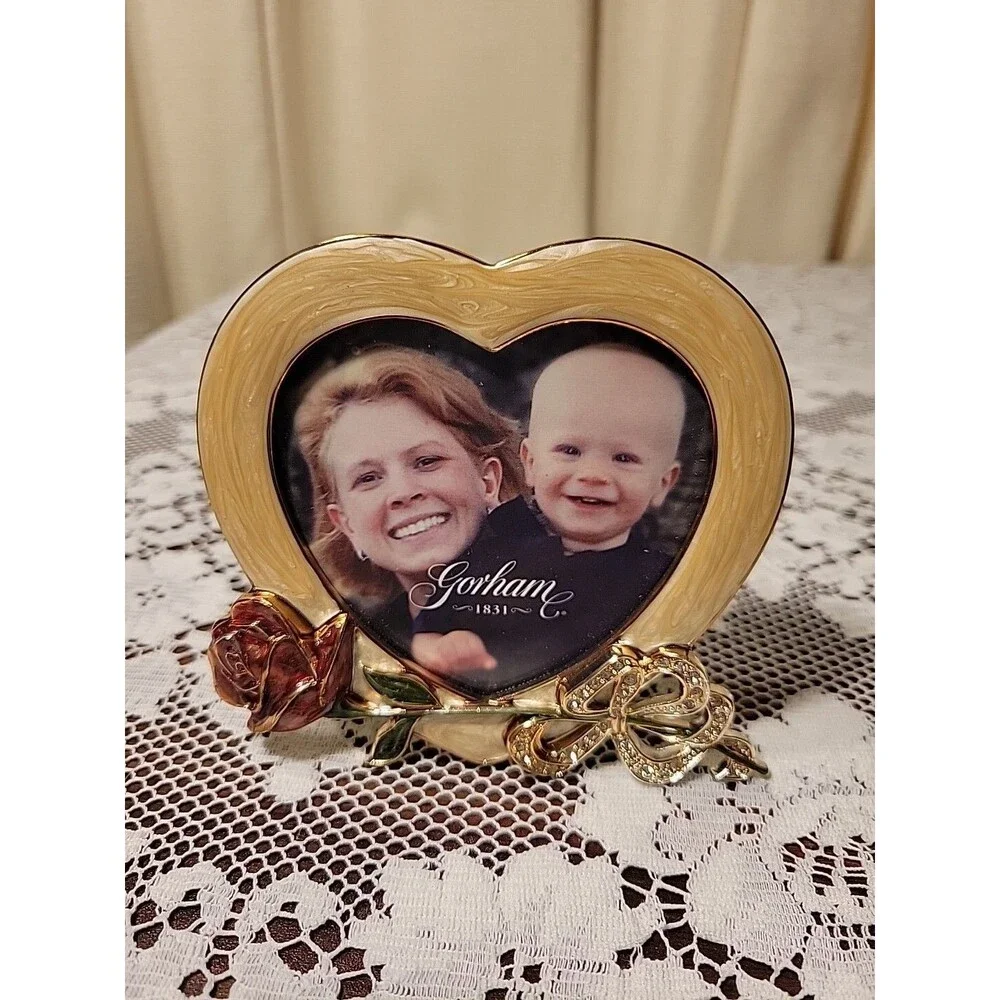 Gorham Rose Photo Picture Frame Silver Plate Enamel 3